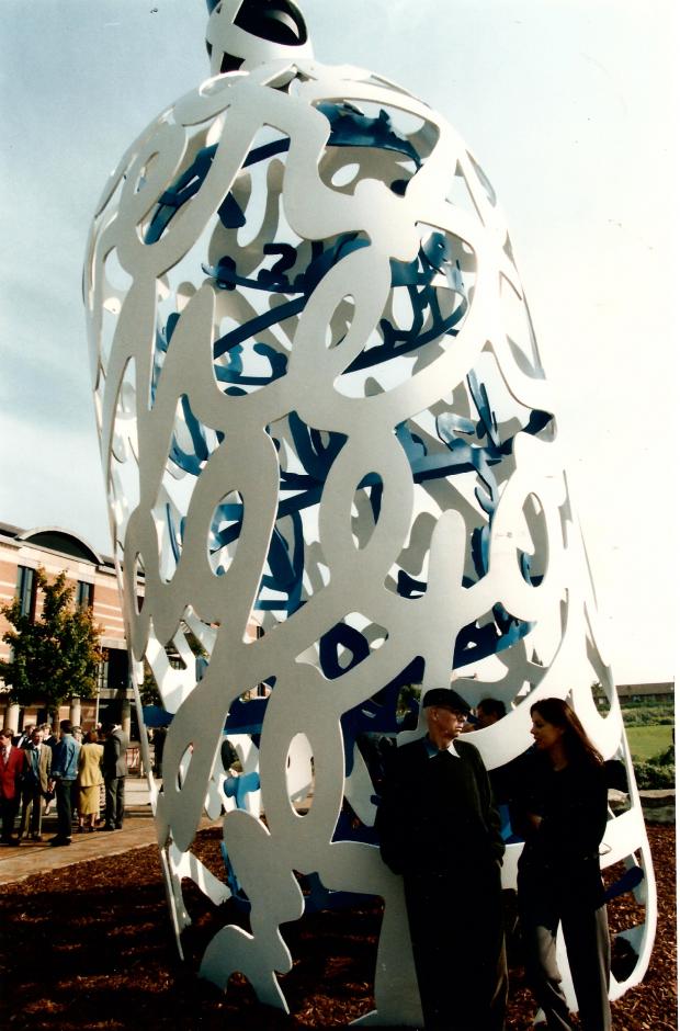 The Northern Echo: Claes Oldenburg and his wife Coosje van Bruggen at the unveiling of their sculpture, Bottle of Notes, in Middlesbrough on September 24, 1993